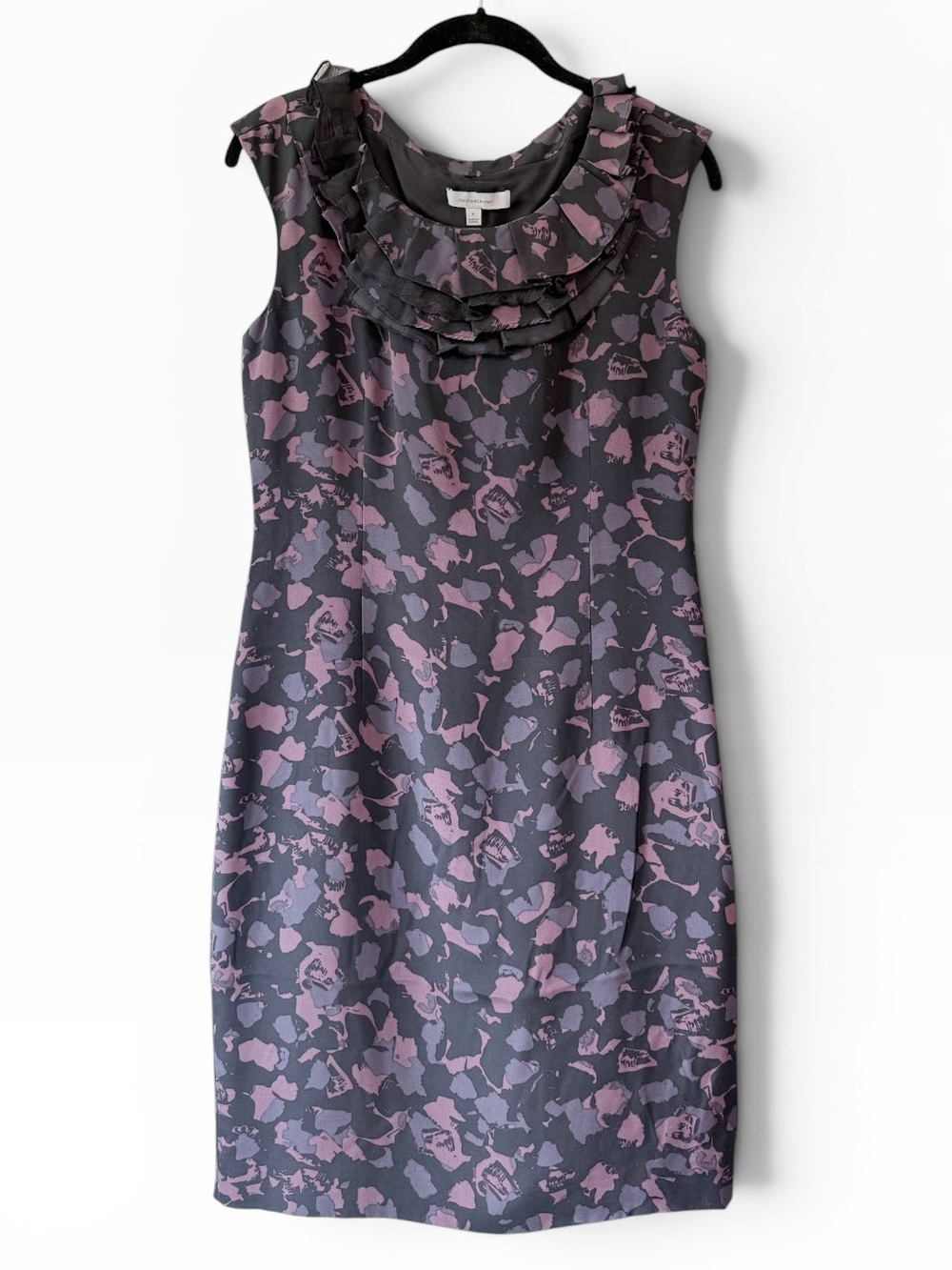 Classiques Entier Silk Floral Print Scoop Neck Sleeveless Dress Black Purple 8